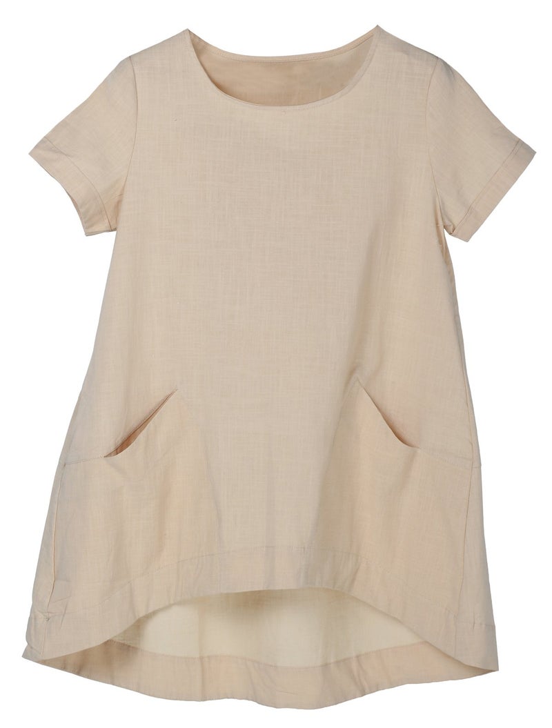Minibee Women's Cotton Linen Short Sleeve Tunic/Top Tees (XXL, Beige) - Image 1